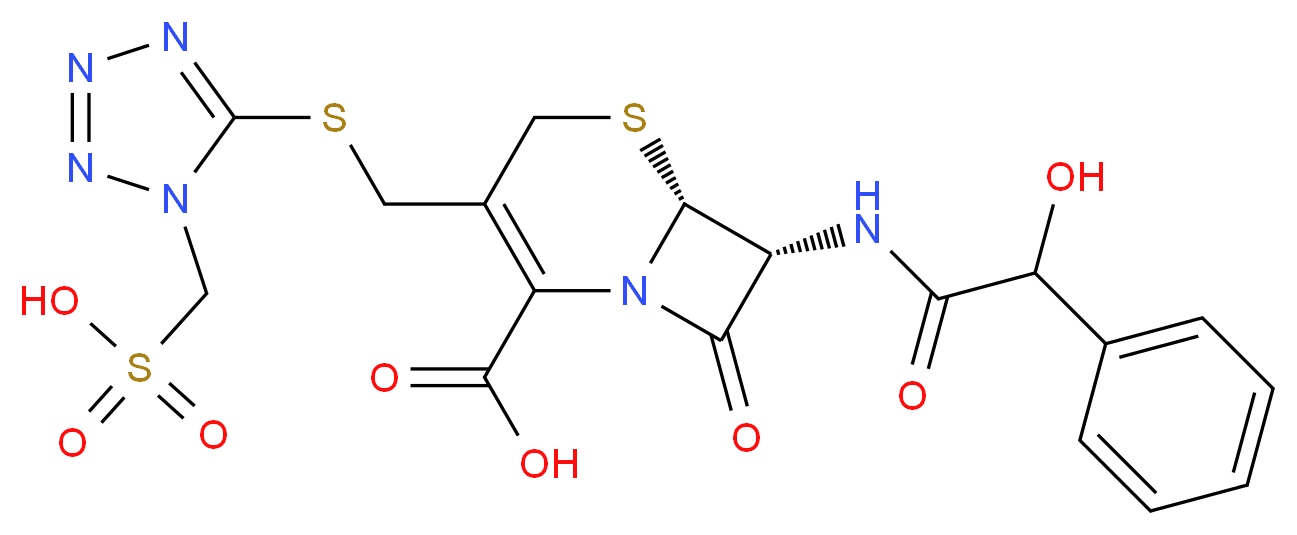 (6R,7R)-7-(2-hydroxy-2-phenylacetamido)-8-oxo-3-({[1-(sulfomethyl)-1H-1,2,3,4-tetrazol-5-yl]sulfanyl}methyl)-5-thia-1-azabicyclo[4.2.0]oct-2-ene-2-carboxylic acid_分子结构_CAS_61270-58-4