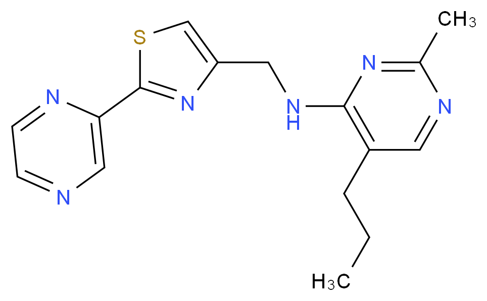 2-methyl-5-propyl-N-[(2-pyrazin-2-yl-1,3-thiazol-4-yl)methyl]pyrimidin-4-amine_分子结构_CAS_)