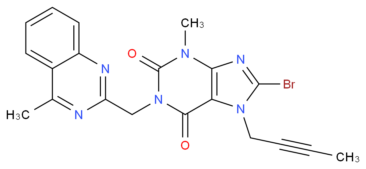 8-Bromo-7-but-2-ynyl-3-methyl-1-(4-methyl-quinazolin-2-ylmethyl)-3,7-dihydro-purine-2,6-dione_分子结构_CAS_853029-57-9)