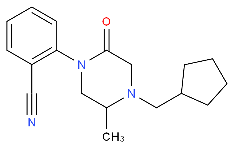 2-[4-(cyclopentylmethyl)-5-methyl-2-oxo-1-piperazinyl]benzonitrile_分子结构_CAS_)