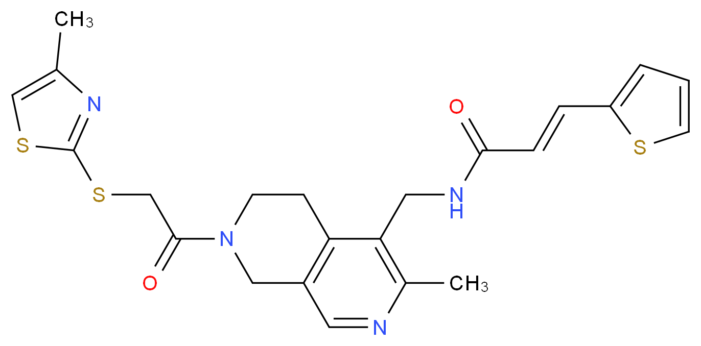 (2E)-N-[(3-methyl-7-{[(4-methyl-1,3-thiazol-2-yl)thio]acetyl}-5,6,7,8-tetrahydro-2,7-naphthyridin-4-yl)methyl]-3-(2-thienyl)acrylamide_分子结构_CAS_)