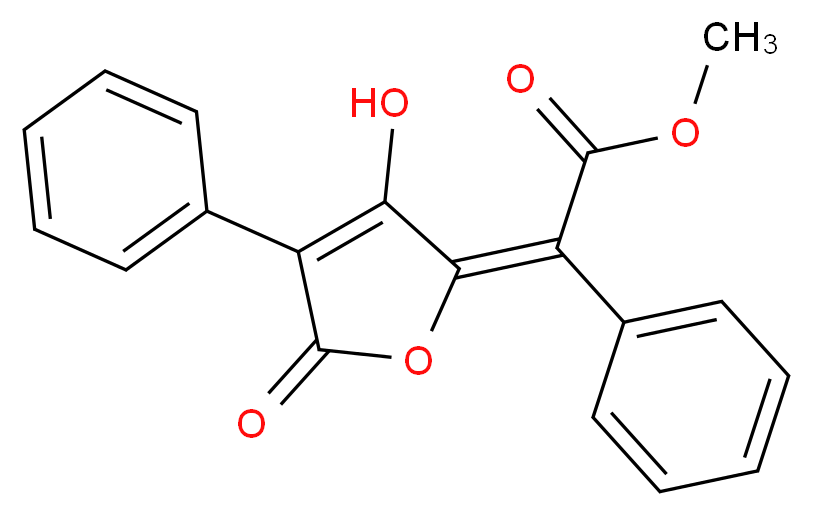 methyl 2-[(2E)-3-hydroxy-5-oxo-4-phenyl-2,5-dihydrofuran-2-ylidene]-2-phenylacetate_分子结构_CAS_521-52-8