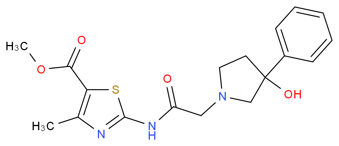 methyl 2-{[(3-hydroxy-3-phenylpyrrolidin-1-yl)acetyl]amino}-4-methyl-1,3-thiazole-5-carboxylate_分子结构_CAS_)