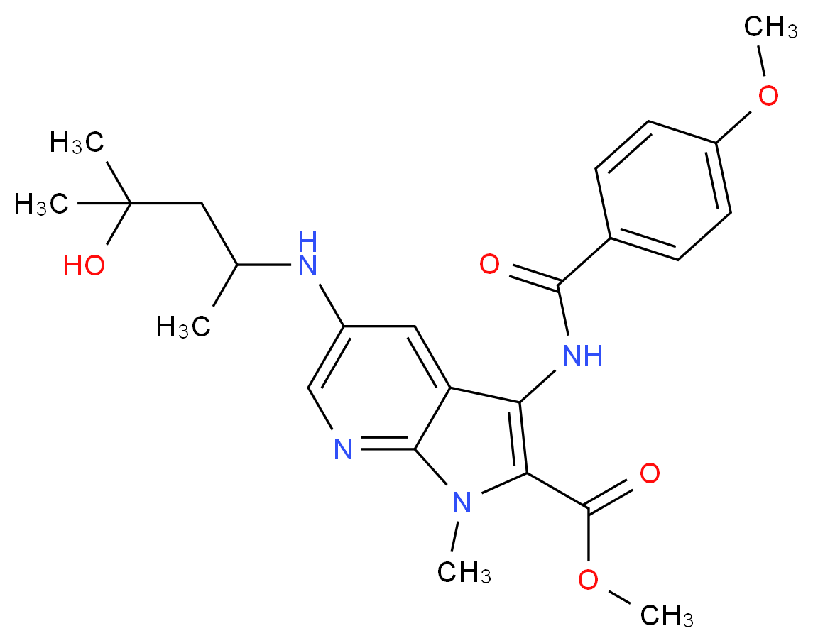 methyl 5-[(3-hydroxy-1,3-dimethylbutyl)amino]-3-[(4-methoxybenzoyl)amino]-1-methyl-1H-pyrrolo[2,3-b]pyridine-2-carboxylate_分子结构_CAS_)
