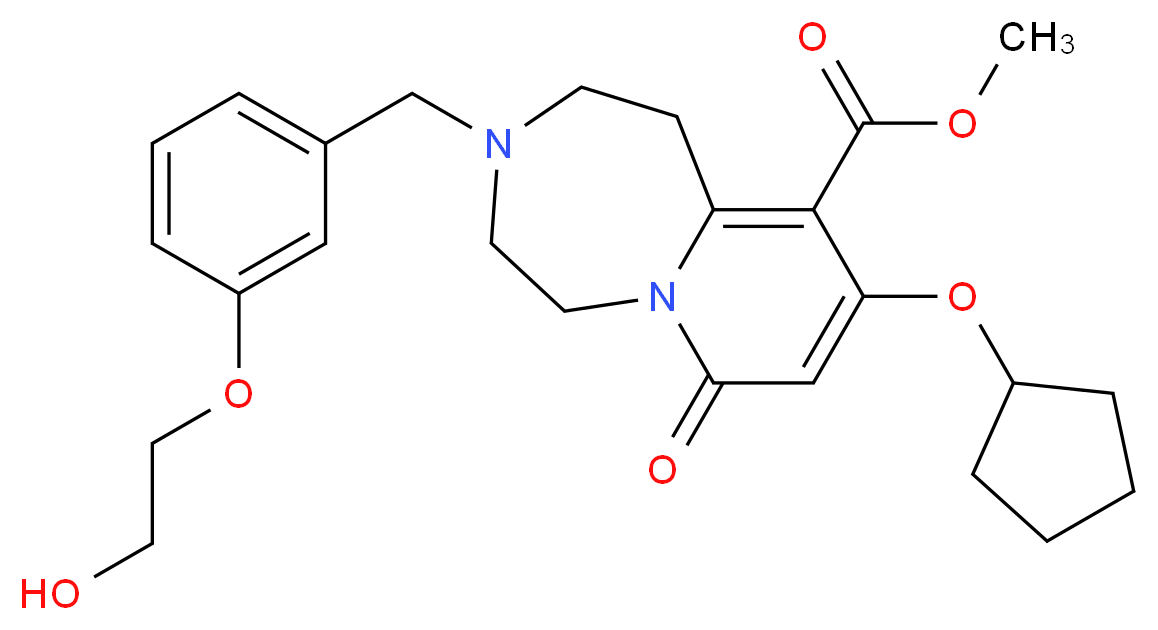 methyl 9-(cyclopentyloxy)-3-[3-(2-hydroxyethoxy)benzyl]-7-oxo-1,2,3,4,5,7-hexahydropyrido[1,2-d][1,4]diazepine-10-carboxylate_分子结构_CAS_)