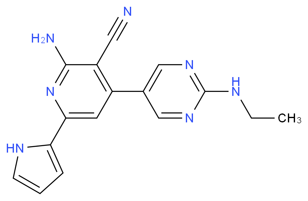 2-amino-4-[2-(ethylamino)pyrimidin-5-yl]-6-(1H-pyrrol-2-yl)nicotinonitrile_分子结构_CAS_)