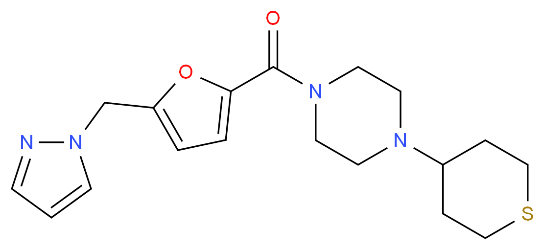 1-[5-(1H-pyrazol-1-ylmethyl)-2-furoyl]-4-(tetrahydro-2H-thiopyran-4-yl)piperazine_分子结构_CAS_)