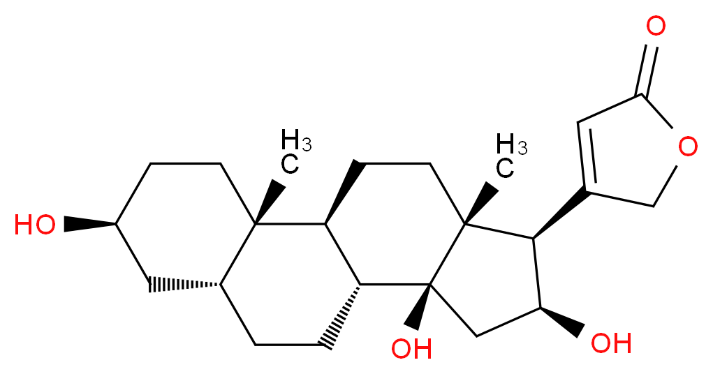 4-[(1S,2S,5S,7R,10R,11S,13S,14R,15R)-5,11,13-trihydroxy-2,15-dimethyltetracyclo[8.7.0.0<sup>2</sup>,<sup>7</sup>.0<sup>1</sup><sup>1</sup>,<sup>1</sup><sup>5</sup>]heptadecan-14-yl]-2,5-dihydrofuran-2-one_分子结构_CAS_545-26-6