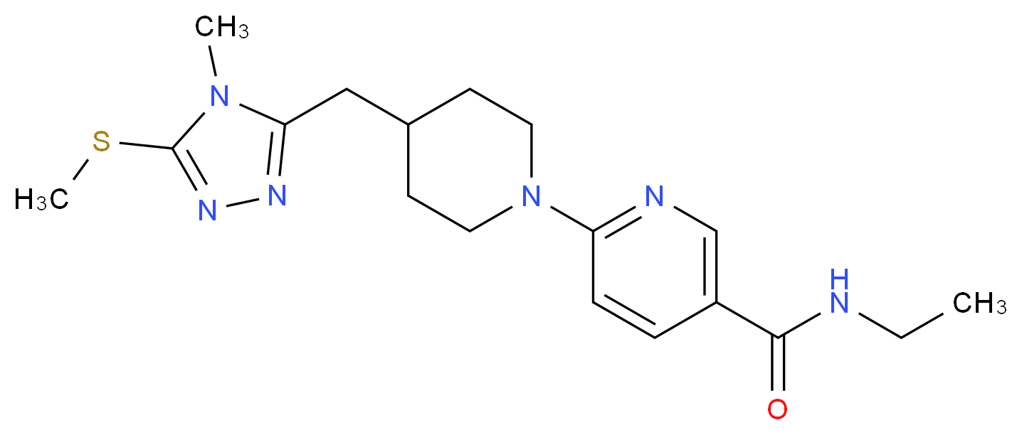 N-ethyl-6-(4-{[4-methyl-5-(methylthio)-4H-1,2,4-triazol-3-yl]methyl}piperidin-1-yl)nicotinamide_分子结构_CAS_)