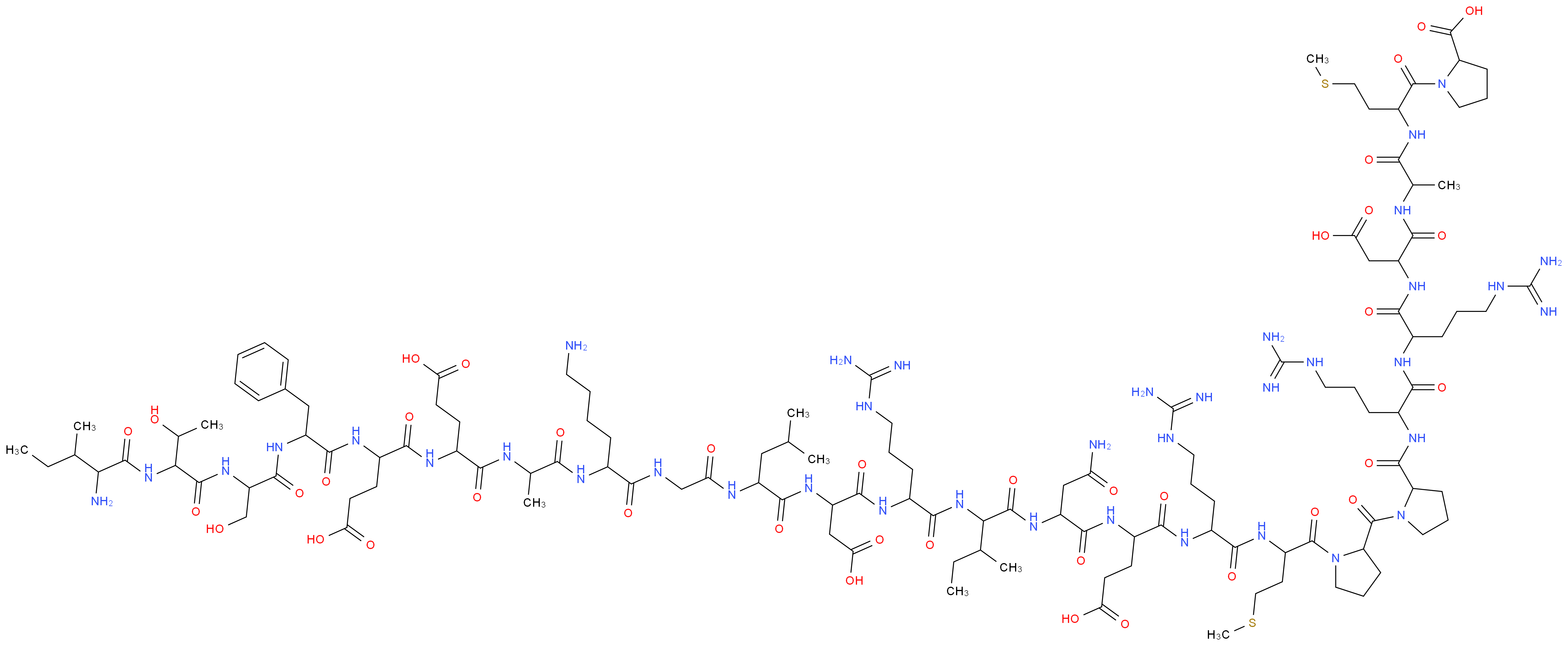 1-(2-{2-[2-(2-{2-[(1-{1-[2-(2-{2-[2-(2-{2-[2-(2-{2-[6-amino-2-(2-{2-[2-(2-{2-[2-(2-amino-3-methylpentanamido)-3-hydroxybutanamido]-3-hydroxypropanamido}-3-phenylpropanamido)-4-carboxybutanamido]-4-carboxybutanamido}propanamido)hexanamido]acetamido}-4-methylpentanamido)-3-carboxypropanamido]-5-carbamimidamidopentanamido}-3-methylpentanamido)-3-carbamoylpropanamido]-4-carboxybutanamido}-5-carbamimidamidopentanamido)-4-(methylsulfanyl)butanoyl]pyrrolidine-2-carbonyl}pyrrolidin-2-yl)formamido]-5-carbamimidamidopentanamido}-5-carbamimidamidopentanamido)-3-carboxypropanamido]propanamido}-4-(methylsulfanyl)butanoyl)pyrrolidine-2-carboxylic acid_分子结构_CAS_148067-21-4