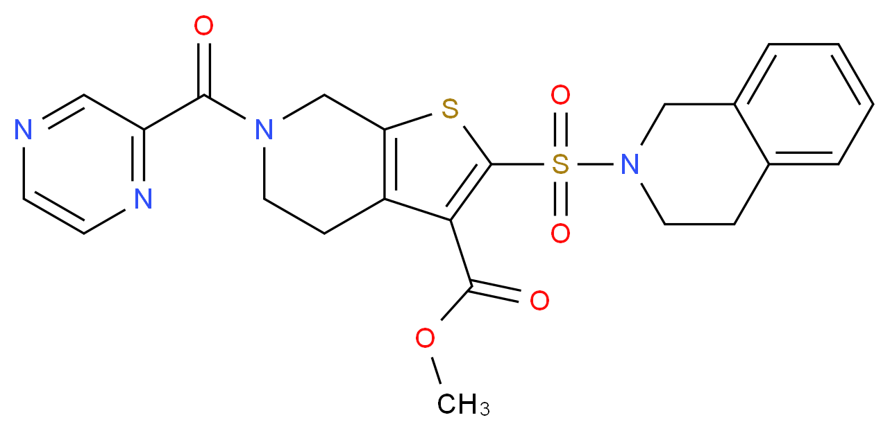 methyl 2-(3,4-dihydro-2(1H)-isoquinolinylsulfonyl)-6-(2-pyrazinylcarbonyl)-4,5,6,7-tetrahydrothieno[2,3-c]pyridine-3-carboxylate_分子结构_CAS_)