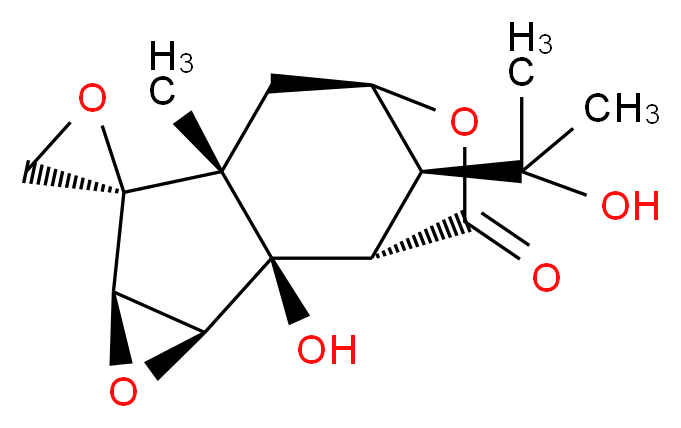 (1'S,2R,2'R,3'S,5'R,7'R,9'R,12'S)-2'-hydroxy-12'-(2-hydroxypropan-2-yl)-7'-methyl-4',10'-dioxaspiro[oxirane-2,6'-tetracyclo[7.2.1.0<sup>2</sup>,<sup>7</sup>.0<sup>3</sup>,<sup>5</sup>]dodecane]-11'-one_分子结构_CAS_91653-75-7