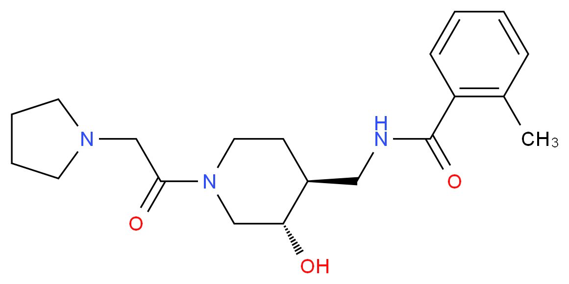 N-{[(3S*,4S*)-3-hydroxy-1-(pyrrolidin-1-ylacetyl)piperidin-4-yl]methyl}-2-methylbenzamide_分子结构_CAS_)