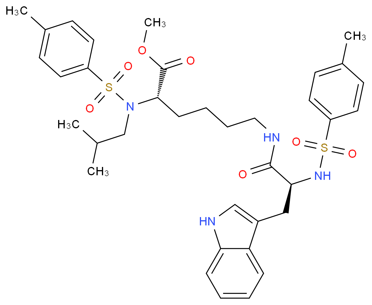 methyl (2S)-6-[(2S)-3-(1H-indol-3-yl)-2-(4-methylbenzenesulfonamido)propanamido]-2-[N-(2-methylpropyl)4-methylbenzenesulfonamido]hexanoate_分子结构_CAS_992-67-6