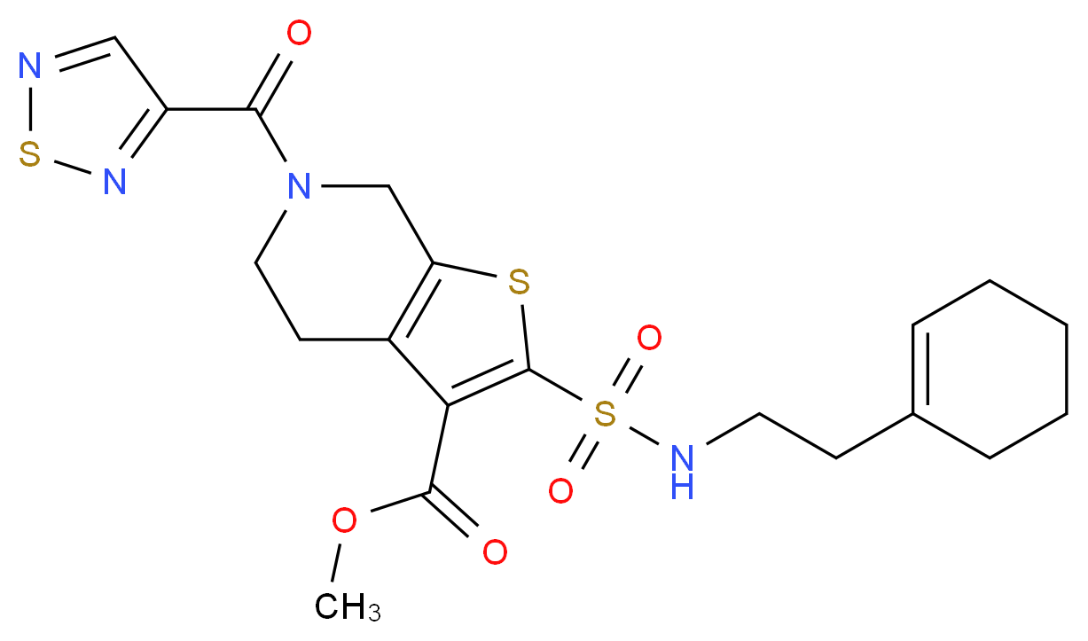 methyl 2-({[2-(1-cyclohexen-1-yl)ethyl]amino}sulfonyl)-6-(1,2,5-thiadiazol-3-ylcarbonyl)-4,5,6,7-tetrahydrothieno[2,3-c]pyridine-3-carboxylate_分子结构_CAS_)