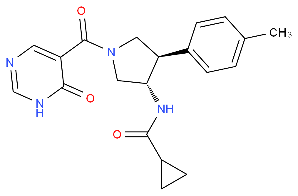 N-{(3S*,4R*)-4-(4-methylphenyl)-1-[(6-oxo-1,6-dihydro-5-pyrimidinyl)carbonyl]-3-pyrrolidinyl}cyclopropanecarboxamide_分子结构_CAS_)