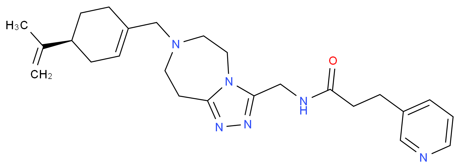 N-[(7-{[(4S)-4-isopropenyl-1-cyclohexen-1-yl]methyl}-6,7,8,9-tetrahydro-5H-[1,2,4]triazolo[4,3-d][1,4]diazepin-3-yl)methyl]-3-(3-pyridinyl)propanamide_分子结构_CAS_)