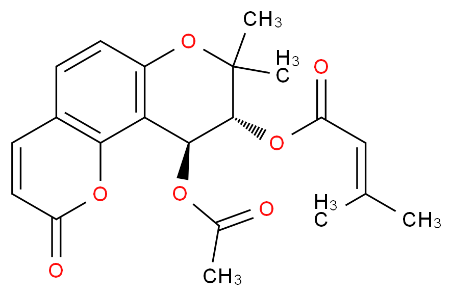 (9R,10S)-10-(acetyloxy)-8,8-dimethyl-2-oxo-2H,8H,9H,10H-pyrano[2,3-h]chromen-9-yl 3-methylbut-2-enoate_分子结构_CAS_6625-20-3