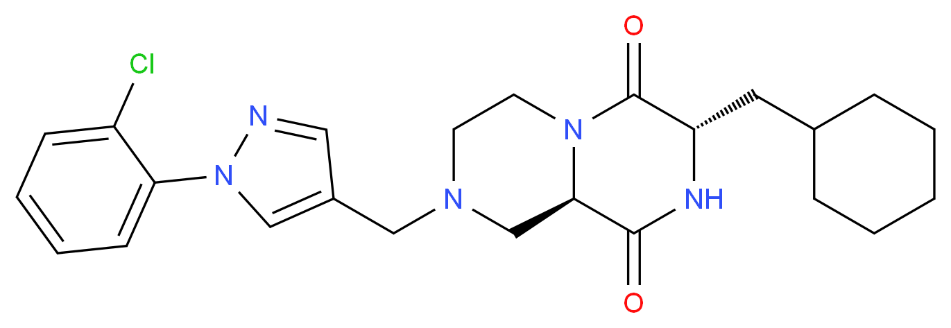 (3S,9aR)-8-{[1-(2-chlorophenyl)-1H-pyrazol-4-yl]methyl}-3-(cyclohexylmethyl)tetrahydro-2H-pyrazino[1,2-a]pyrazine-1,4(3H,6H)-dione_分子结构_CAS_)