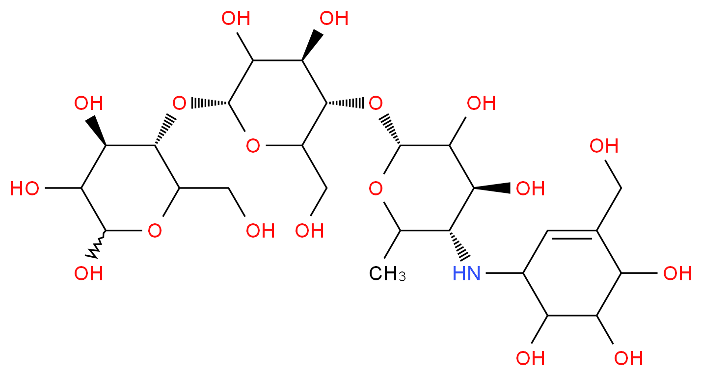 (4R,5S)-5-{[(2R,4R,5S)-5-{[(2R,4S,5S)-3,4-dihydroxy-6-methyl-5-{[4,5,6-trihydroxy-3-(hydroxymethyl)cyclohex-2-en-1-yl]amino}oxan-2-yl]oxy}-3,4-dihydroxy-6-(hydroxymethyl)oxan-2-yl]oxy}-6-(hydroxymethyl)oxane-2,3,4-triol_分子结构_CAS_56180-94-0