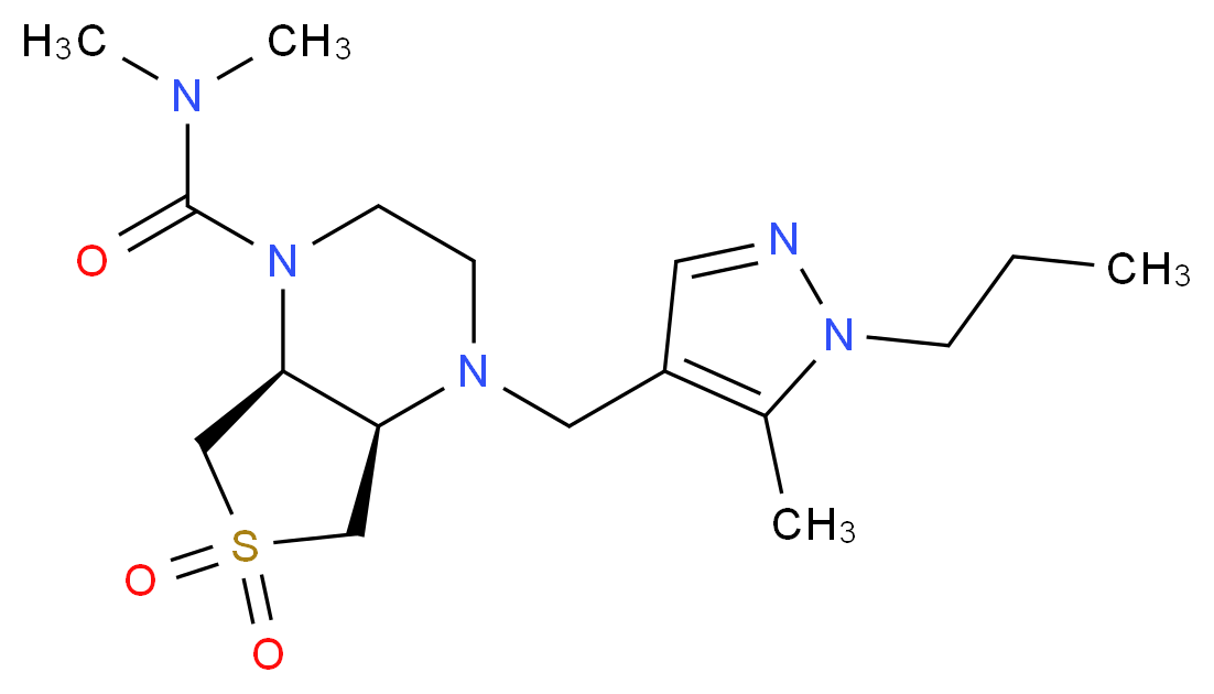 (4aR*,7aS*)-N,N-dimethyl-4-[(5-methyl-1-propyl-1H-pyrazol-4-yl)methyl]hexahydrothieno[3,4-b]pyrazine-1(2H)-carboxamide 6,6-dioxide_分子结构_CAS_)