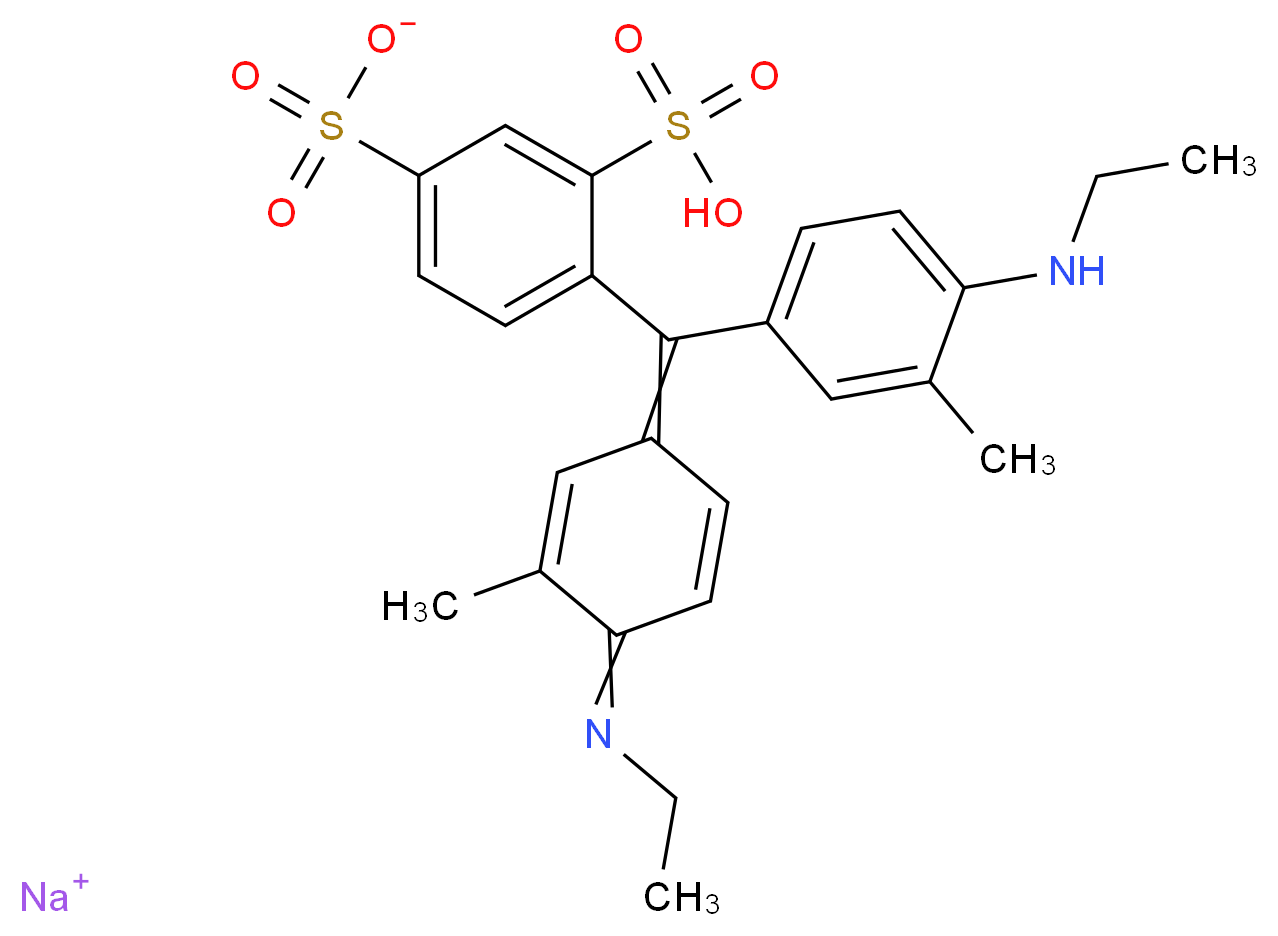 sodium 4-{[4-(ethylamino)-3-methylphenyl][4-(ethylimino)-3-methylcyclohexa-2,5-dien-1-ylidene]methyl}-3-sulfobenzene-1-sulfonate_分子结构_CAS_2650-17-1