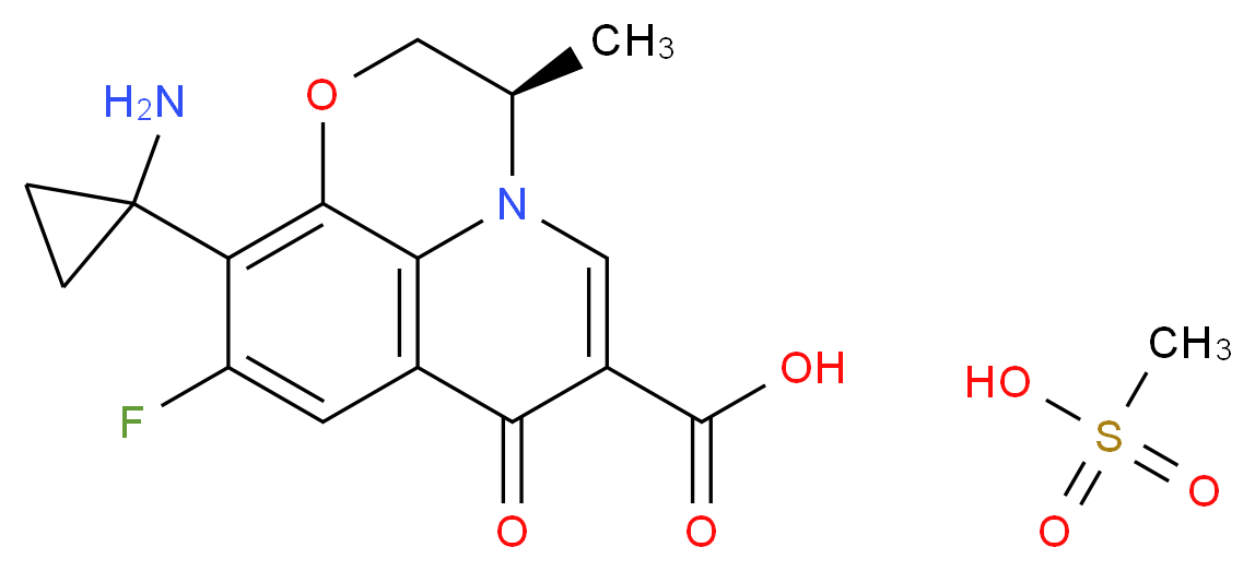 (2R)-6-(1-aminocyclopropyl)-7-fluoro-2-methyl-10-oxo-4-oxa-1-azatricyclo[7.3.1.0<sup>5</sup>,<sup>1</sup><sup>3</sup>]trideca-5(13),6,8,11-tetraene-11-carboxylic acid; methanesulfonic acid_分子结构_CAS_677004-96-5