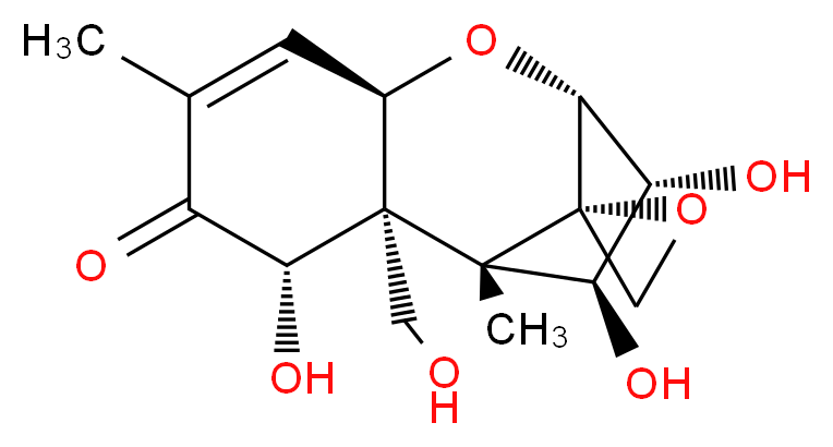 (1'S,2S,2'R,3'S,7'R,9'R,10'R,11'S)-3',10',11'-trihydroxy-2'-(hydroxymethyl)-1',5'-dimethyl-8'-oxaspiro[oxirane-2,12'-tricyclo[7.2.1.0<sup>2</sup>,<sup>7</sup>]dodecan]-5'-en-4'-one_分子结构_CAS_23282-20-4