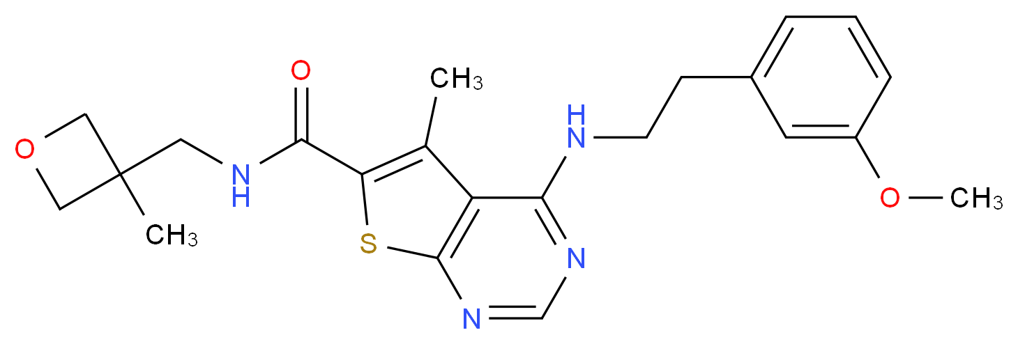 4-{[2-(3-methoxyphenyl)ethyl]amino}-5-methyl-N-[(3-methyl-3-oxetanyl)methyl]thieno[2,3-d]pyrimidine-6-carboxamide_分子结构_CAS_)