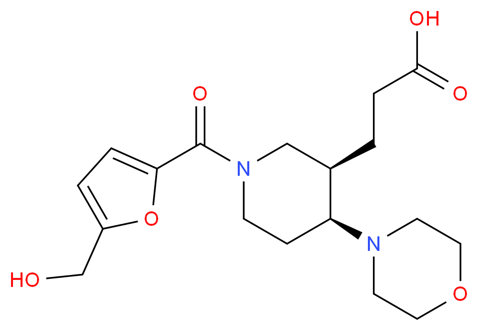 3-{(3R*,4S*)-1-[5-(hydroxymethyl)-2-furoyl]-4-morpholin-4-ylpiperidin-3-yl}propanoic acid_分子结构_CAS_)