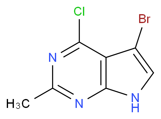 5-bromo-4-chloro-2-methyl-7H-pyrrolo[2,3-d]pyrimidine_分子结构_CAS_1111237-76-3