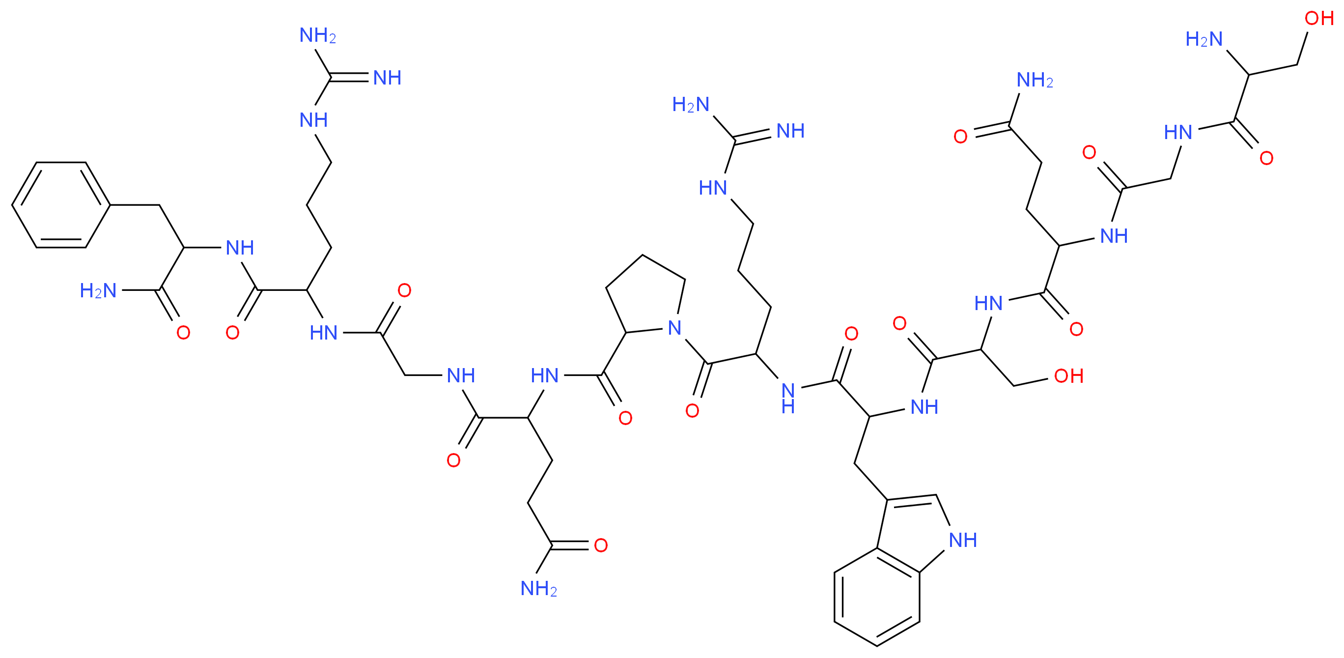 2-[2-(2-amino-3-hydroxypropanamido)acetamido]-N-[1-({1-[(5-carbamimidamido-1-{2-[(1-{[({4-carbamimidamido-1-[(1-carbamoyl-2-phenylethyl)carbamoyl]butyl}carbamoyl)methyl]carbamoyl}-3-carbamoylpropyl)carbamoyl]pyrrolidin-1-yl}-1-oxopentan-2-yl)carbamoyl]-2-(1H-indol-3-yl)ethyl}carbamoyl)-2-hydroxyethyl]pentanediamide_分子结构_CAS_127122-98-9