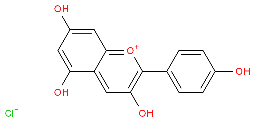 3,5,7-trihydroxy-2-(4-hydroxyphenyl)-1$l^{4}-chromen-1-ylium chloride_分子结构_CAS_134-04-3