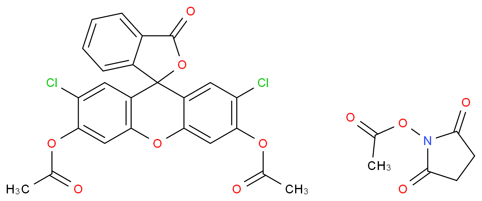 2,5-dioxopyrrolidin-1-yl acetate 6'-(acetyloxy)-2',7'-dichloro-3-oxo-3H-spiro[2-benzofuran-1,9'-xanthene]-3'-yl acetate_分子结构_CAS_147265-60-9