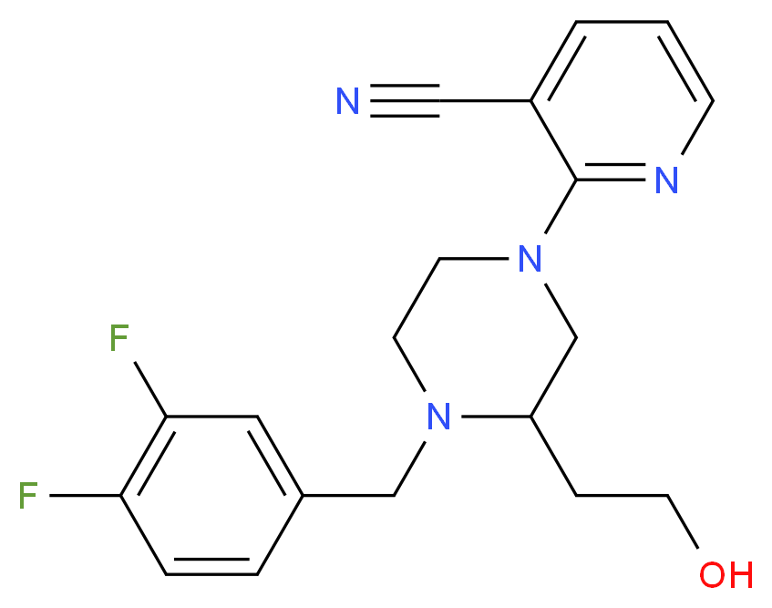 2-[4-(3,4-difluorobenzyl)-3-(2-hydroxyethyl)-1-piperazinyl]nicotinonitrile_分子结构_CAS_)