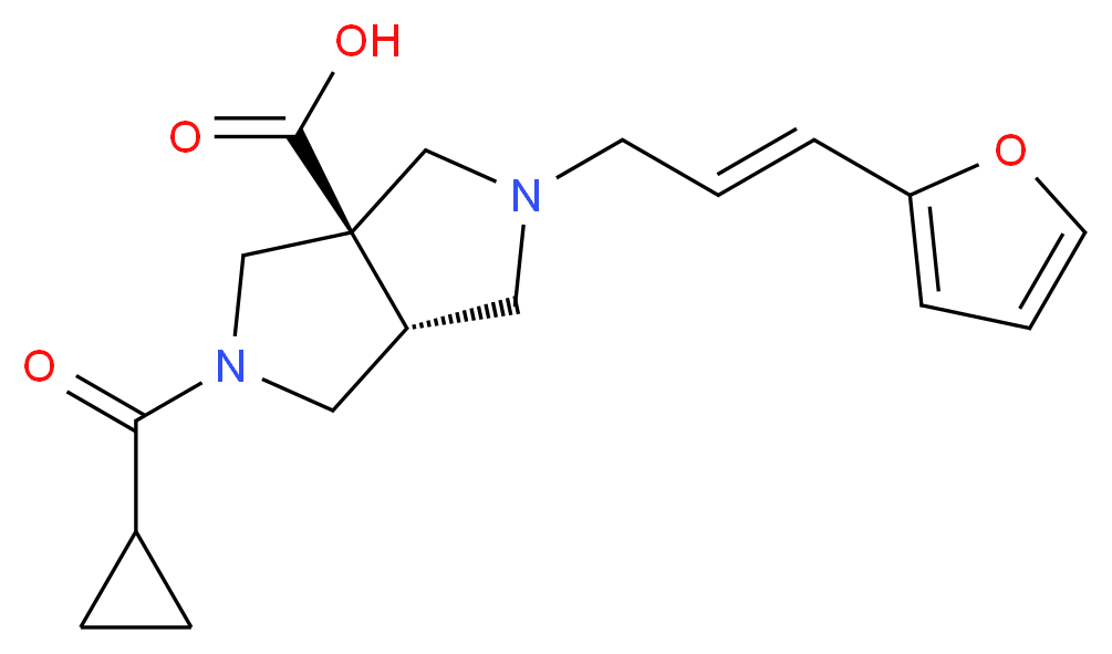 (3aR*,6aR*)-2-(cyclopropylcarbonyl)-5-[(2E)-3-(2-furyl)prop-2-en-1-yl]hexahydropyrrolo[3,4-c]pyrrole-3a(1H)-carboxylic acid_分子结构_CAS_)