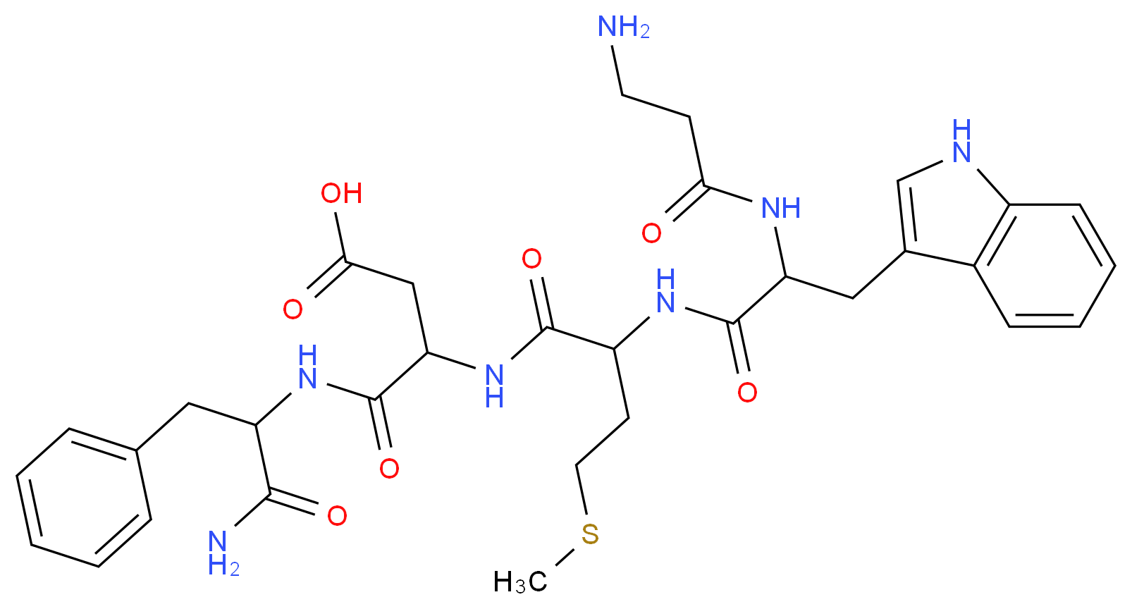 3-{2-[2-(3-aminopropanamido)-3-(1H-indol-3-yl)propanamido]-4-(methylsulfanyl)butanamido}-3-[(1-carbamoyl-2-phenylethyl)carbamoyl]propanoic acid_分子结构_CAS_21880-05-7