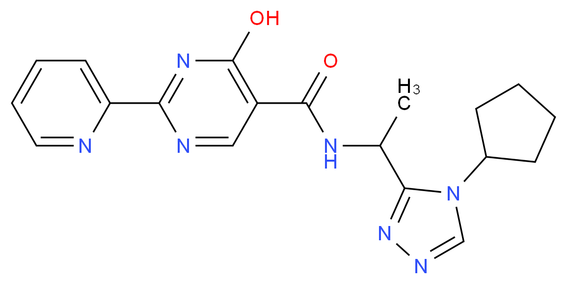 N-[1-(4-cyclopentyl-4H-1,2,4-triazol-3-yl)ethyl]-4-hydroxy-2-pyridin-2-ylpyrimidine-5-carboxamide_分子结构_CAS_)