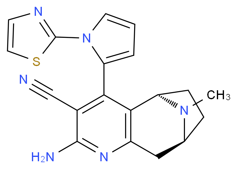 (5R*,8S*)-2-amino-10-methyl-4-[1-(1,3-thiazol-2-yl)-1H-pyrrol-2-yl]-6,7,8,9-tetrahydro-5H-5,8-epiminocyclohepta[b]pyridine-3-carbonitrile_分子结构_CAS_)
