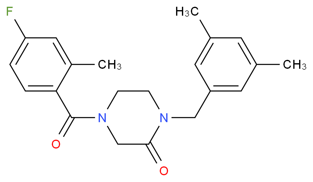 1-(3,5-dimethylbenzyl)-4-(4-fluoro-2-methylbenzoyl)-2-piperazinone_分子结构_CAS_)
