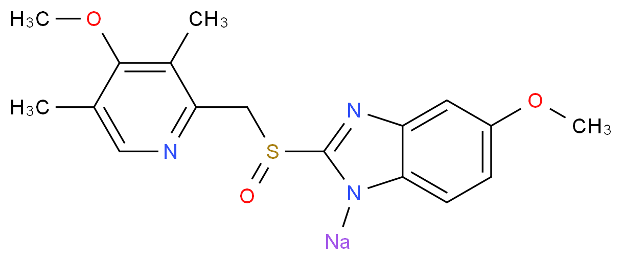 5-methoxy-2-[(4-methoxy-3,5-dimethylpyridin-2-yl)methanesulfinyl]-1-sodio-1H-1,3-benzodiazole_分子结构_CAS_161796-78-7