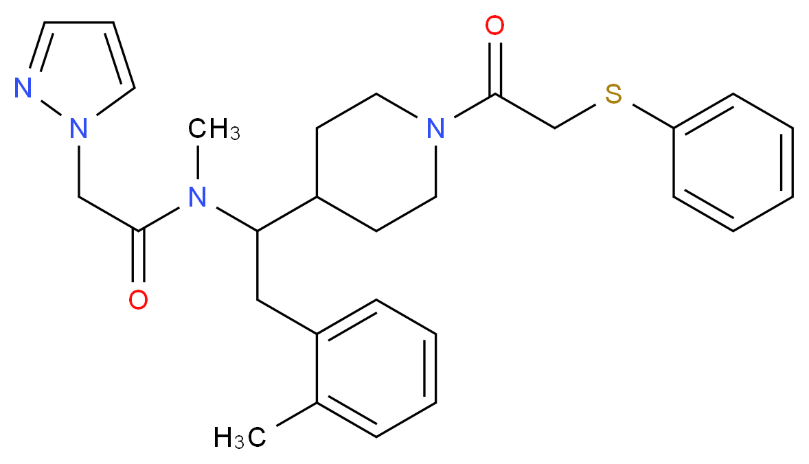 N-methyl-N-(2-(2-methylphenyl)-1-{1-[(phenylthio)acetyl]-4-piperidinyl}ethyl)-2-(1H-pyrazol-1-yl)acetamide_分子结构_CAS_)