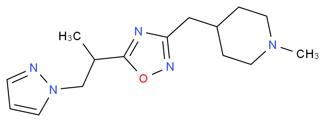 1-methyl-4-({5-[1-methyl-2-(1H-pyrazol-1-yl)ethyl]-1,2,4-oxadiazol-3-yl}methyl)piperidine_分子结构_CAS_)