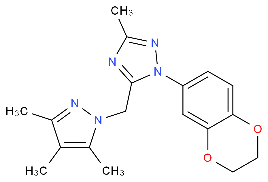 1-(2,3-dihydro-1,4-benzodioxin-6-yl)-3-methyl-5-[(3,4,5-trimethyl-1H-pyrazol-1-yl)methyl]-1H-1,2,4-triazole_分子结构_CAS_)