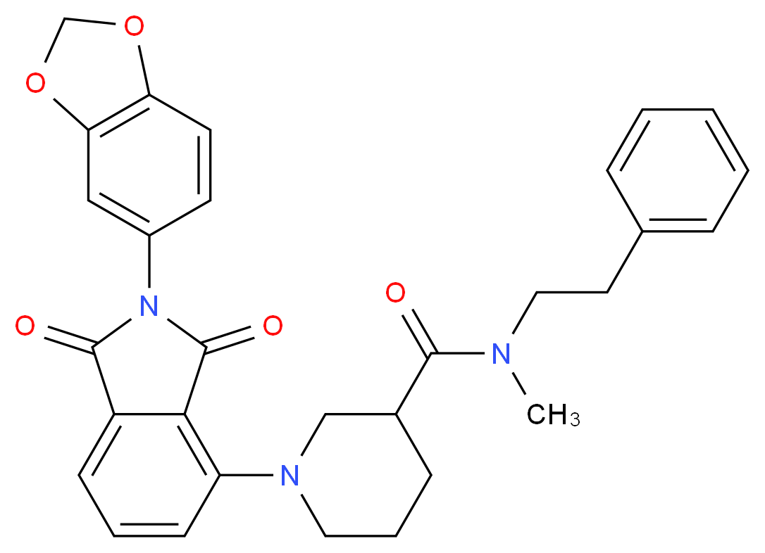 1-[2-(1,3-benzodioxol-5-yl)-1,3-dioxo-2,3-dihydro-1H-isoindol-4-yl]-N-methyl-N-(2-phenylethyl)-3-piperidinecarboxamide_分子结构_CAS_)