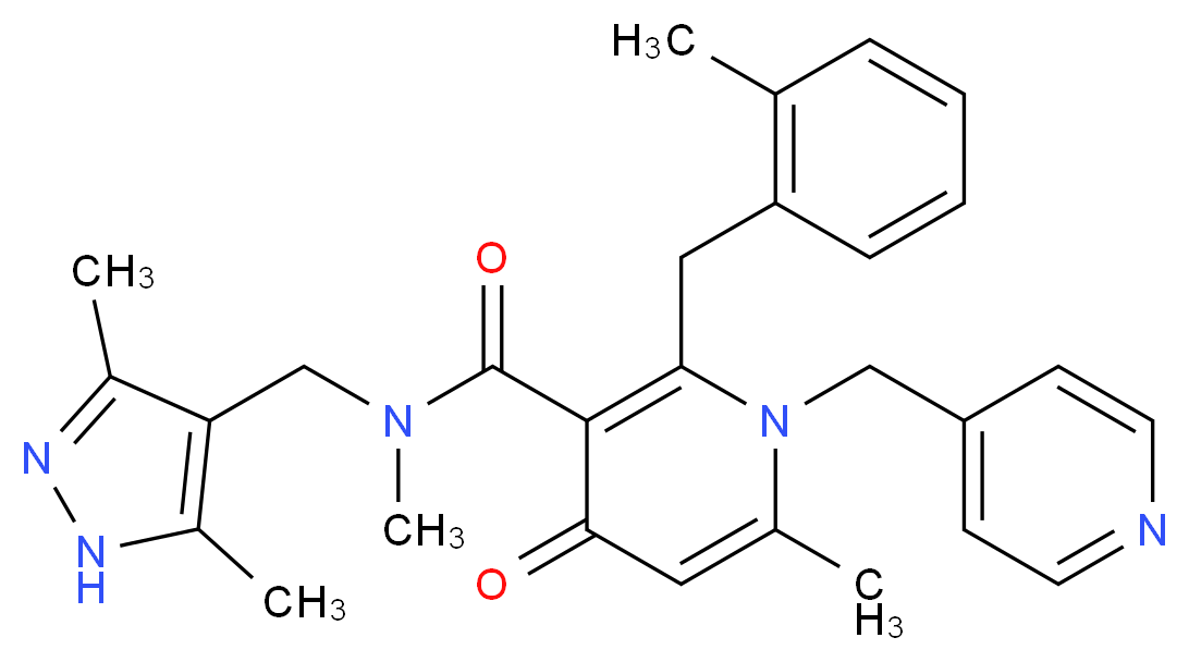 N-[(3,5-dimethyl-1H-pyrazol-4-yl)methyl]-N,6-dimethyl-2-(2-methylbenzyl)-4-oxo-1-(4-pyridinylmethyl)-1,4-dihydro-3-pyridinecarboxamide_分子结构_CAS_)