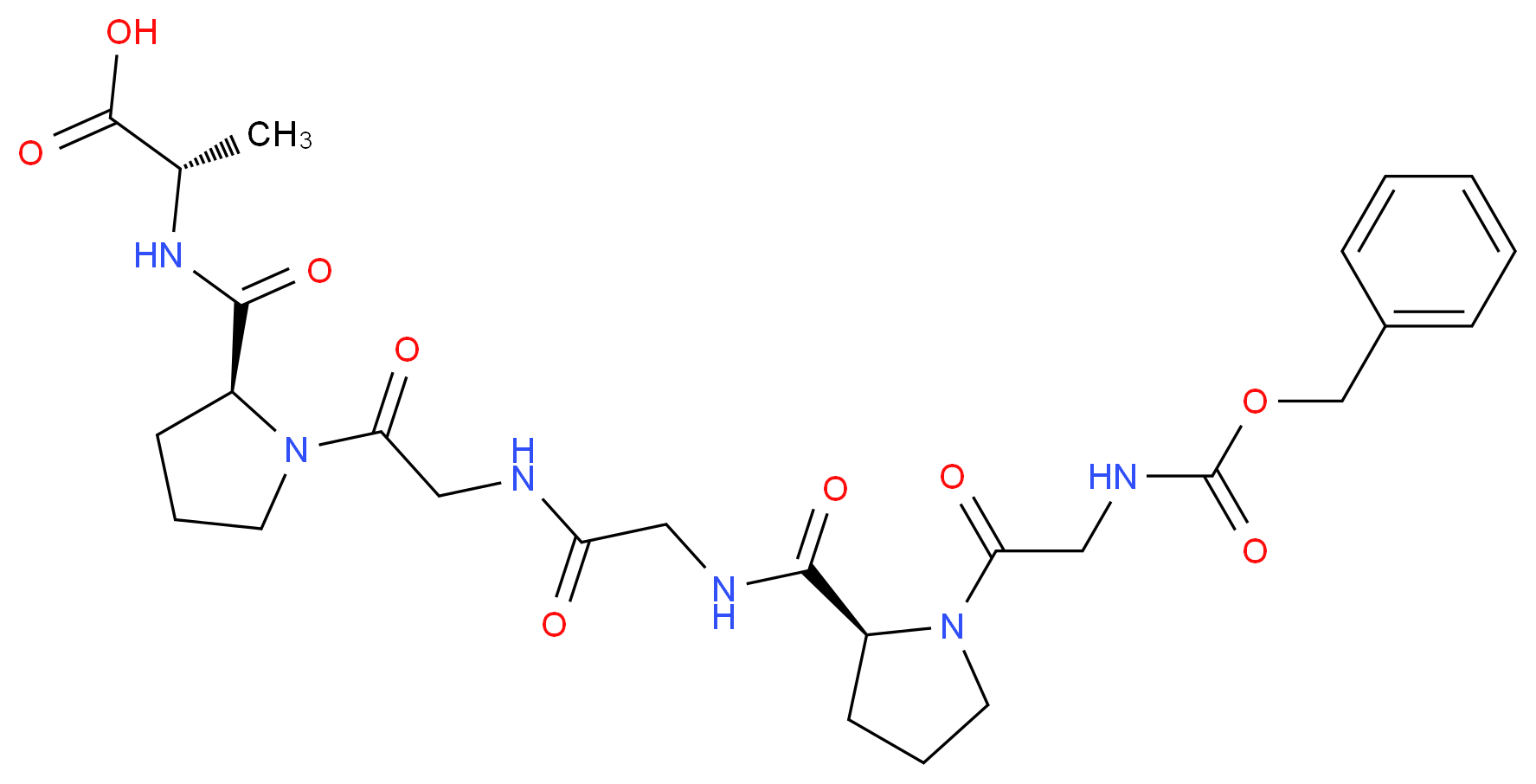 (2S)-2-{[(2S)-1-[2-(2-{[(2S)-1-(2-{[(benzyloxy)carbonyl]amino}acetyl)pyrrolidin-2-yl]formamido}acetamido)acetyl]pyrrolidin-2-yl]formamido}propanoic acid_分子结构_CAS_13075-38-2