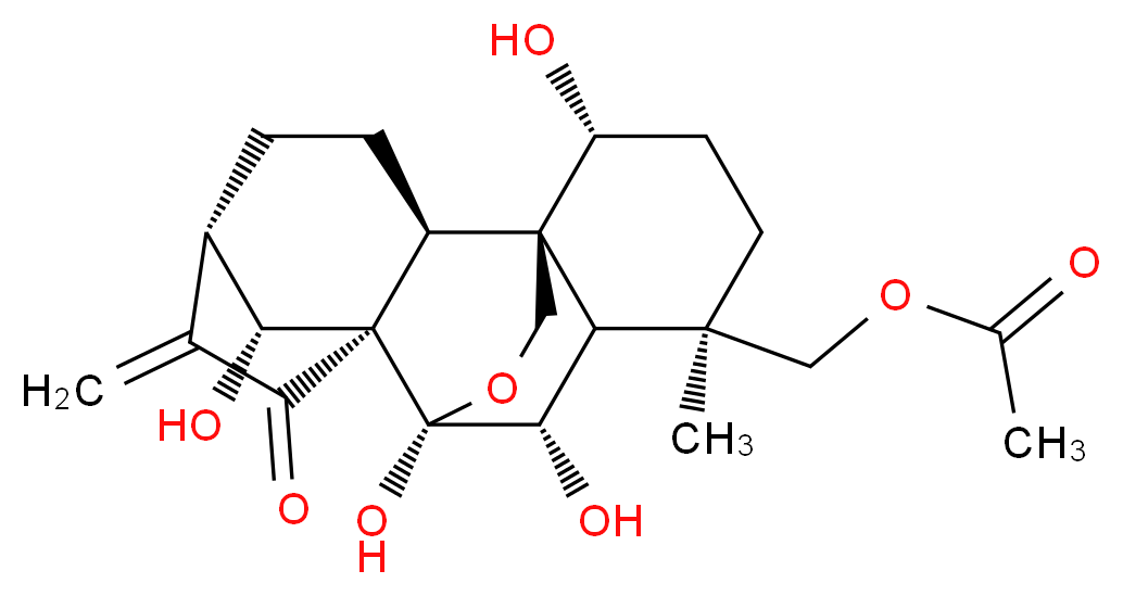 [(1S,2S,5S,8R,9R,10S,11R,12R,15R,18R)-9,10,15,18-tetrahydroxy-12-methyl-6-methylidene-7-oxo-17-oxapentacyclo[7.6.2.1<sup>5</sup>,<sup>8</sup>.0<sup>1</sup>,<sup>1</sup><sup>1</sup>.0<sup>2</sup>,<sup>8</sup>]octadecan-12-yl]methyl acetate_分子结构_CAS_304642-94-2