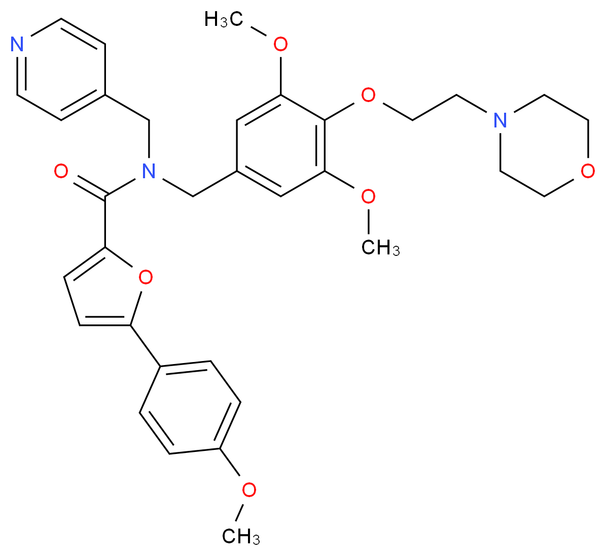 N-{3,5-dimethoxy-4-[2-(4-morpholinyl)ethoxy]benzyl}-5-(4-methoxyphenyl)-N-(4-pyridinylmethyl)-2-furamide_分子结构_CAS_)