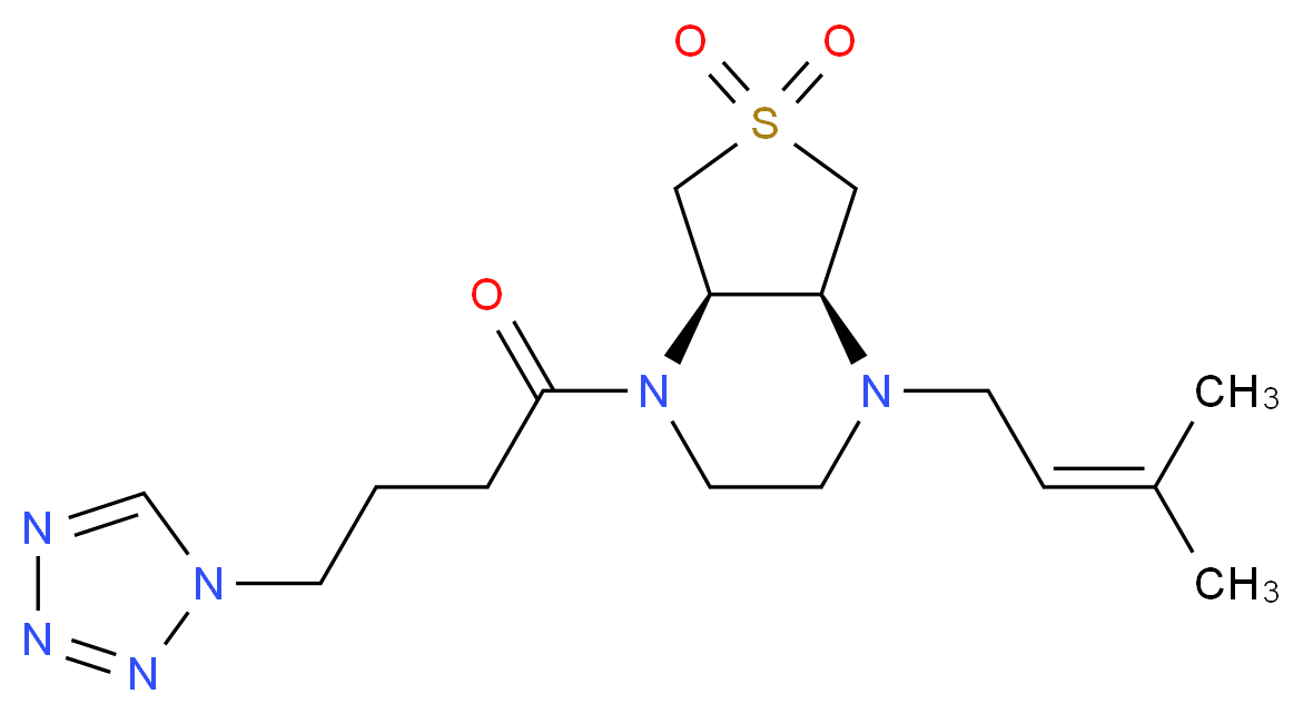 (4aR*,7aS*)-1-(3-methyl-2-buten-1-yl)-4-[4-(1H-tetrazol-1-yl)butanoyl]octahydrothieno[3,4-b]pyrazine 6,6-dioxide_分子结构_CAS_)